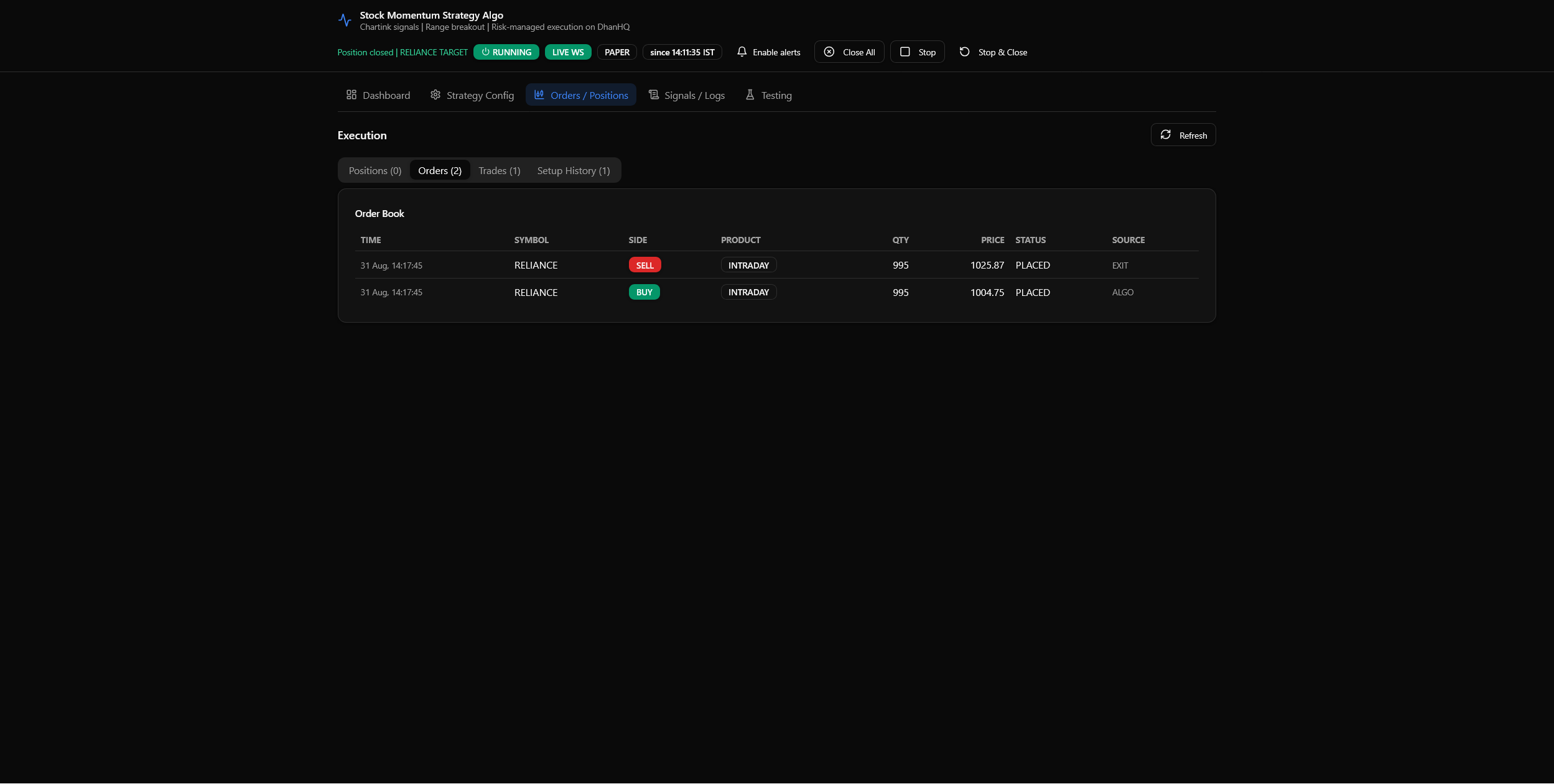 Backtesting module running historical strategy studies