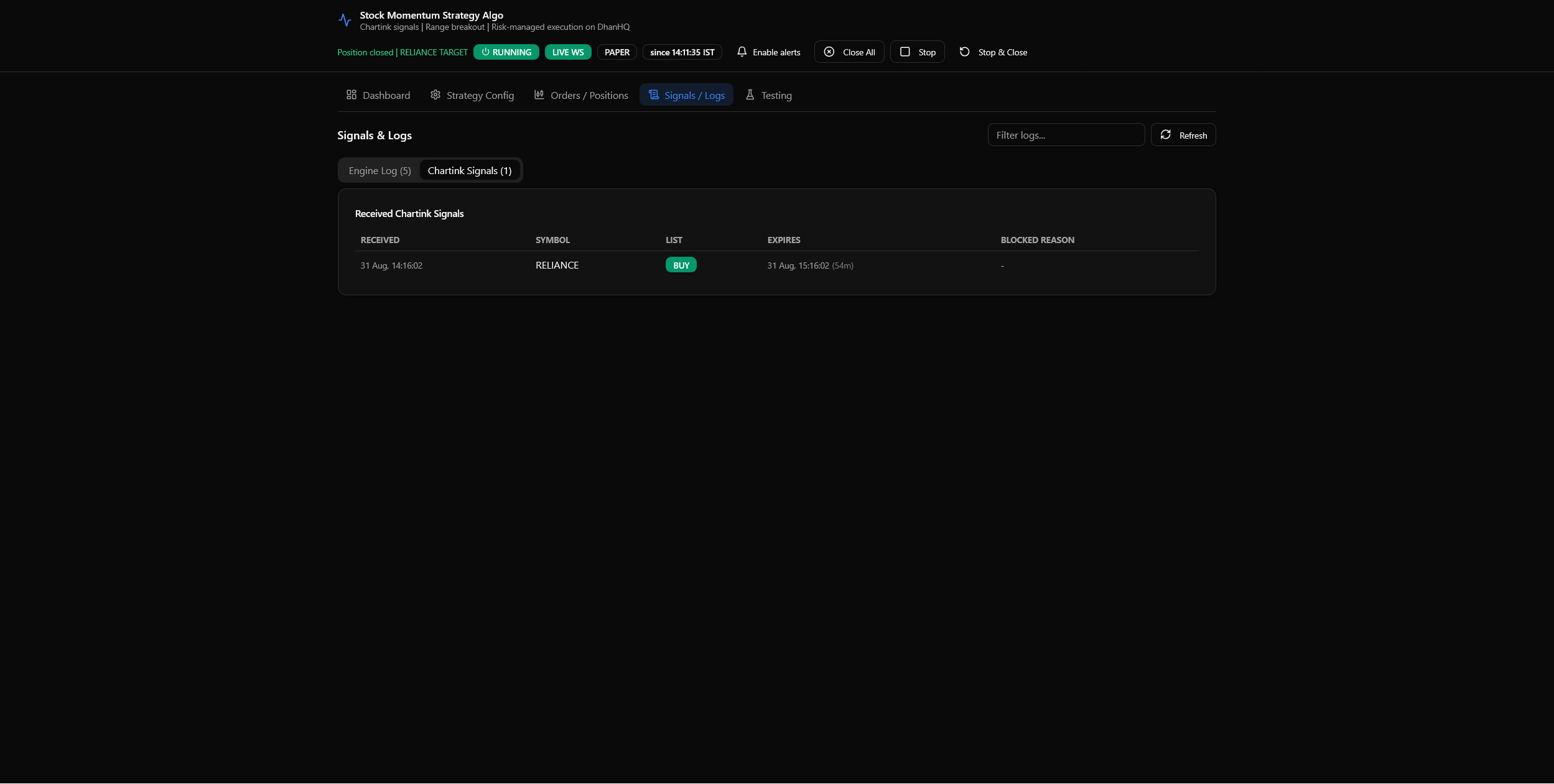 Candle construction from the real-time WebSocket market feed
