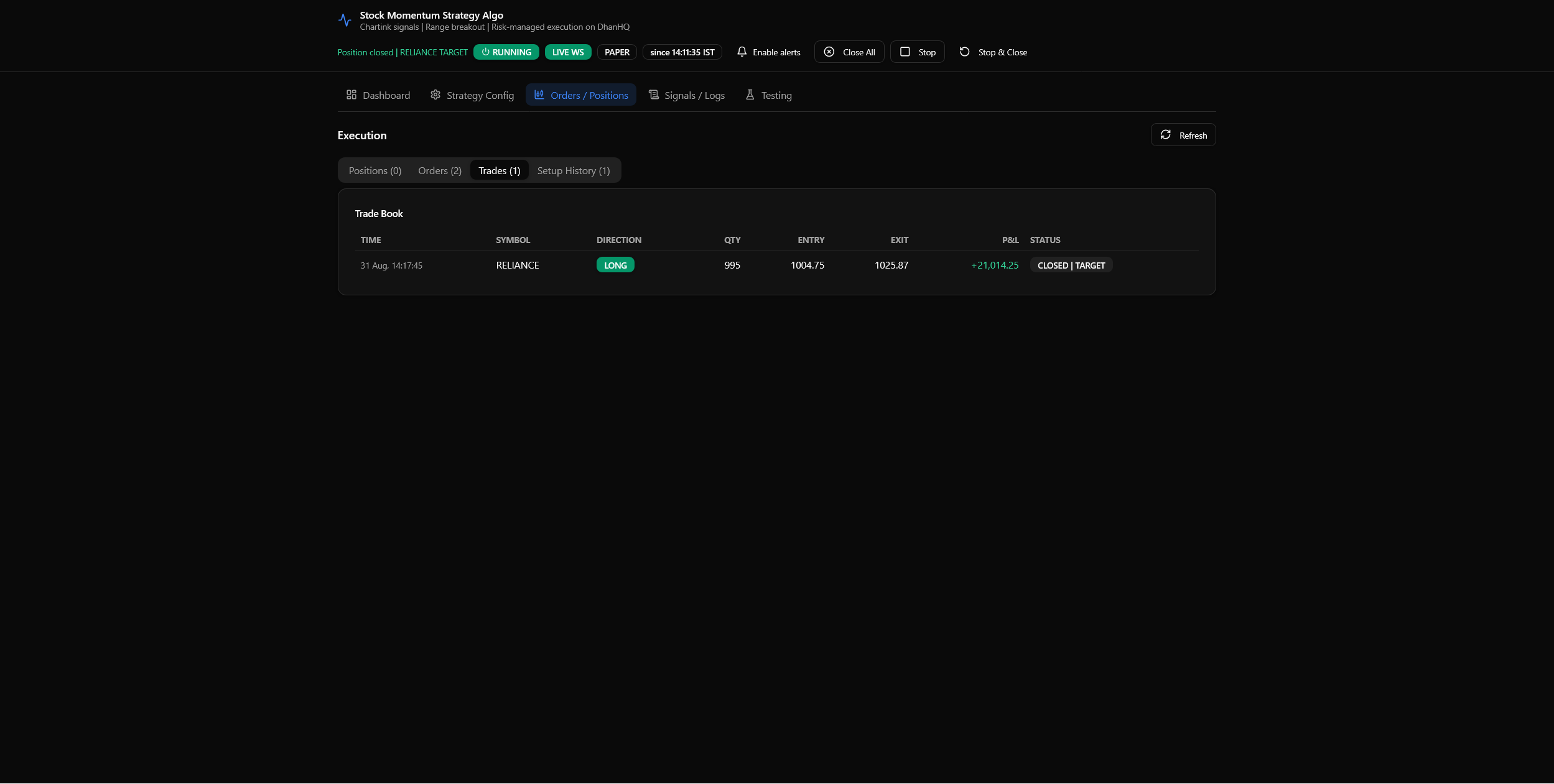Orders view showing automated order management